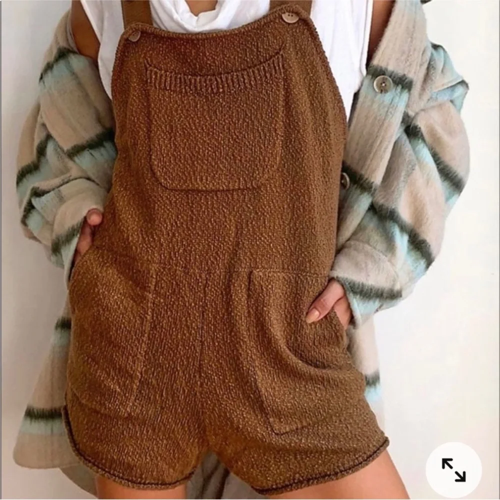 Free People Beach Brown Knit Overalls - Picture 2 of 6